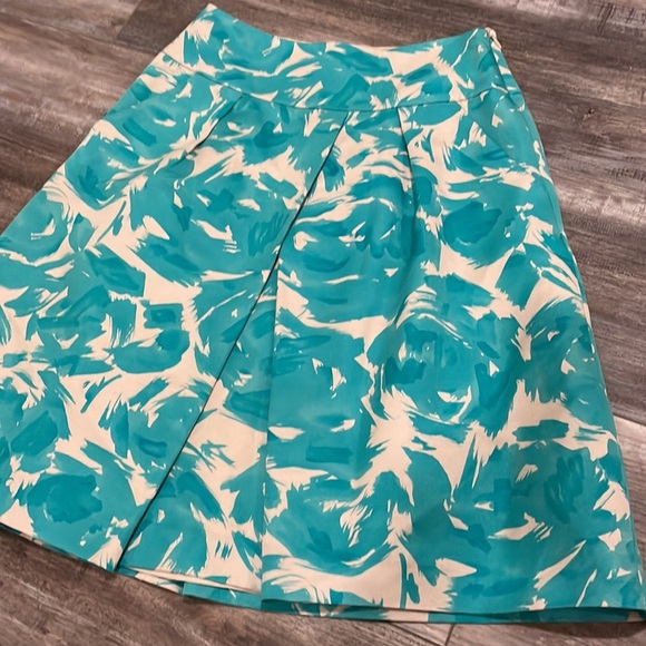 LK Bennett aquamarine brushstroke mirage a line skirt - Picture 3 of 7